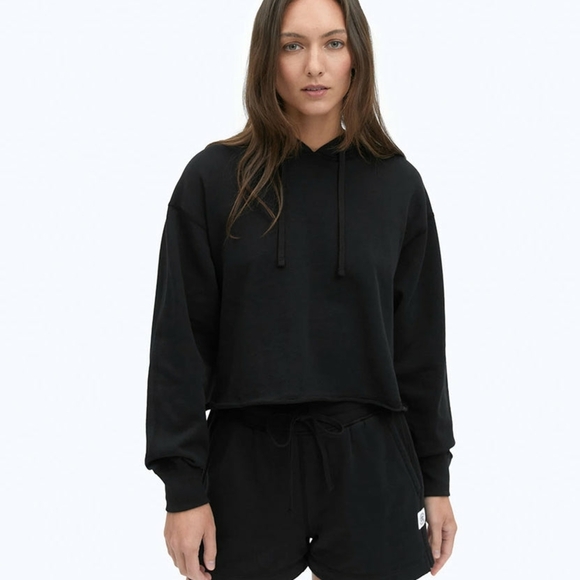 REIGNING CHAMP Lightweight Terry Cut-Off Hoodie Black Womens Small NWT - Picture 2 of 8